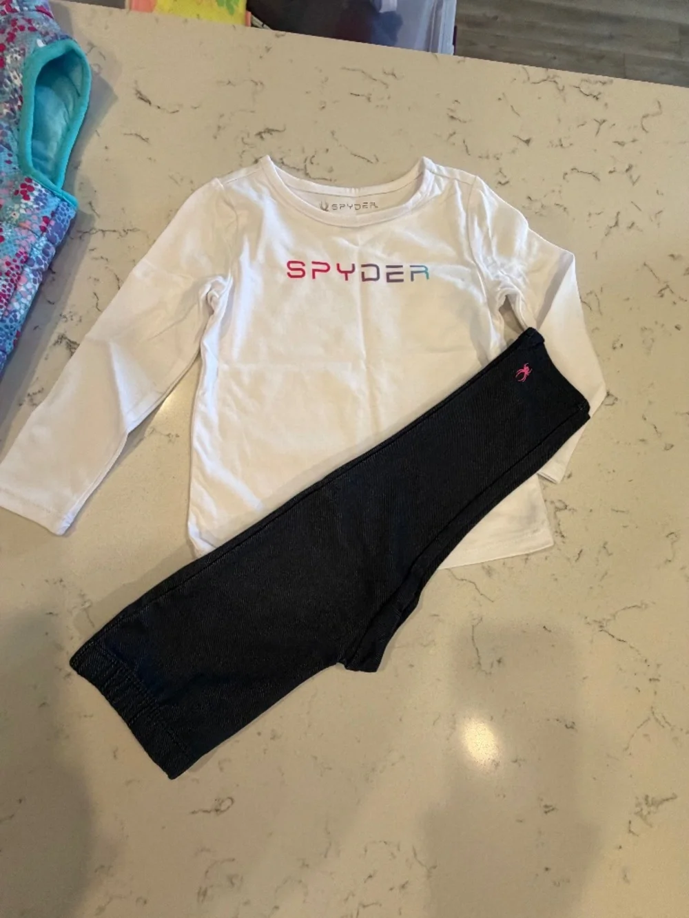 2T Spyder Girls Set - Jean-Leggings, White Logo Tee & Floral Vest